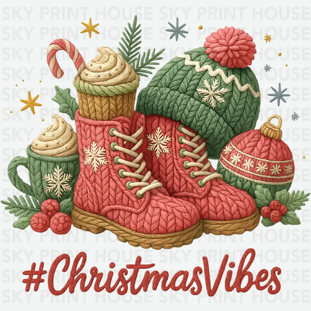 Faux Yarn Christmas Vibes - Christmas Ready to Press DTF Transfer