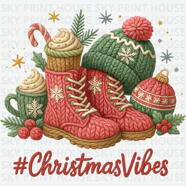 Faux Yarn Christmas Vibes - Christmas Ready to Press DTF Transfer