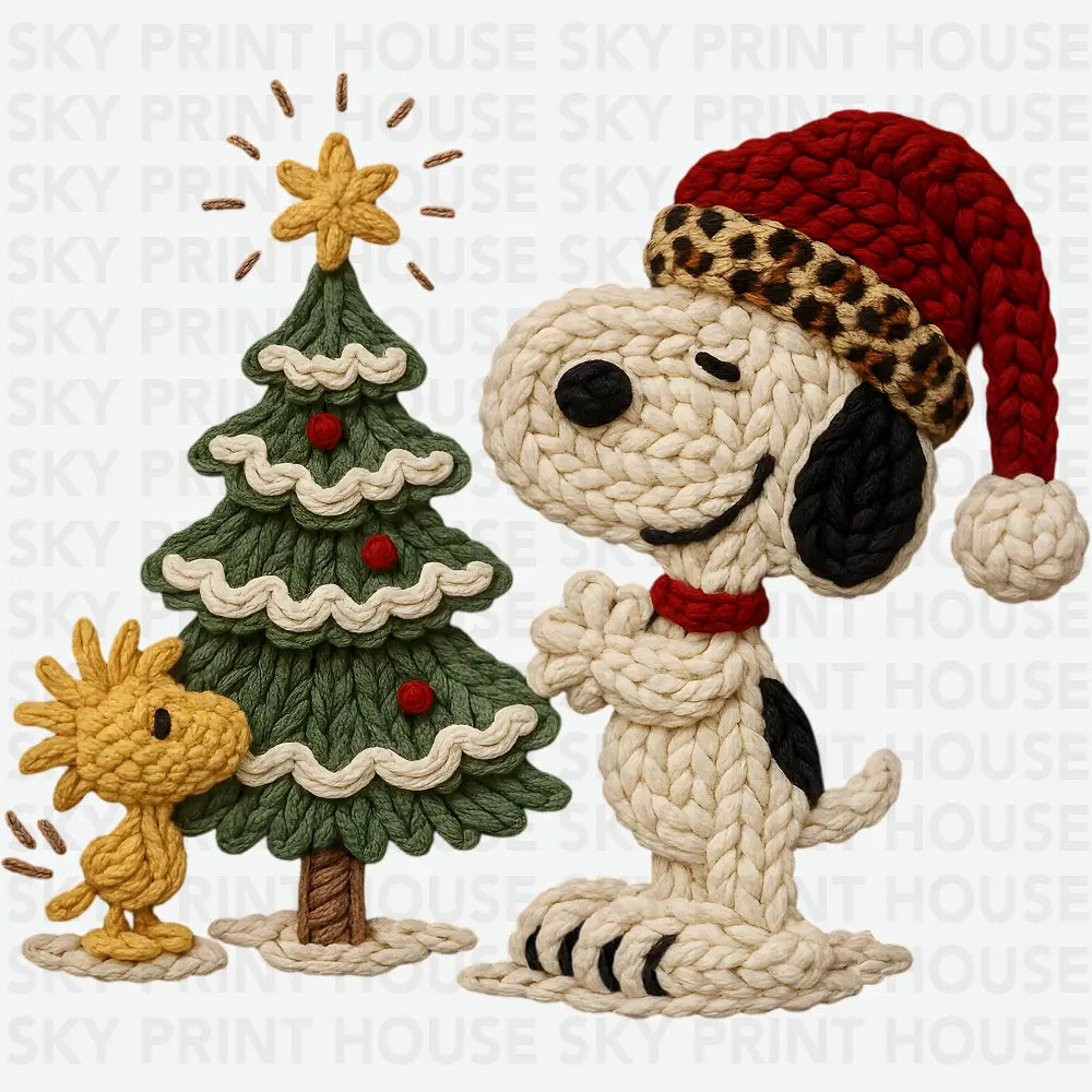 Faux Yarn Crochet Christmas Tree Dog - Christmas Ready to Press DTF Transfer