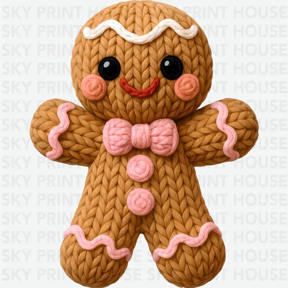 Faux Yarn Crochet Gingerbread Man - Christmas Ready to Press DTF Transfer