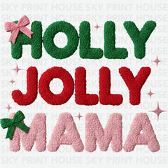 Faux Yarn Crochet Holly Jolly Mama - Christmas Ready to Press DTF Transfer