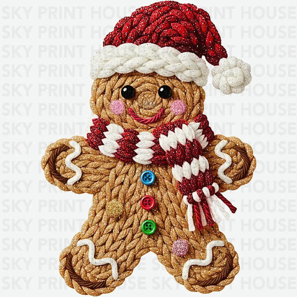 Faux Yarn Gingerbread Man - Christmas Ready to Press DTF Transfer