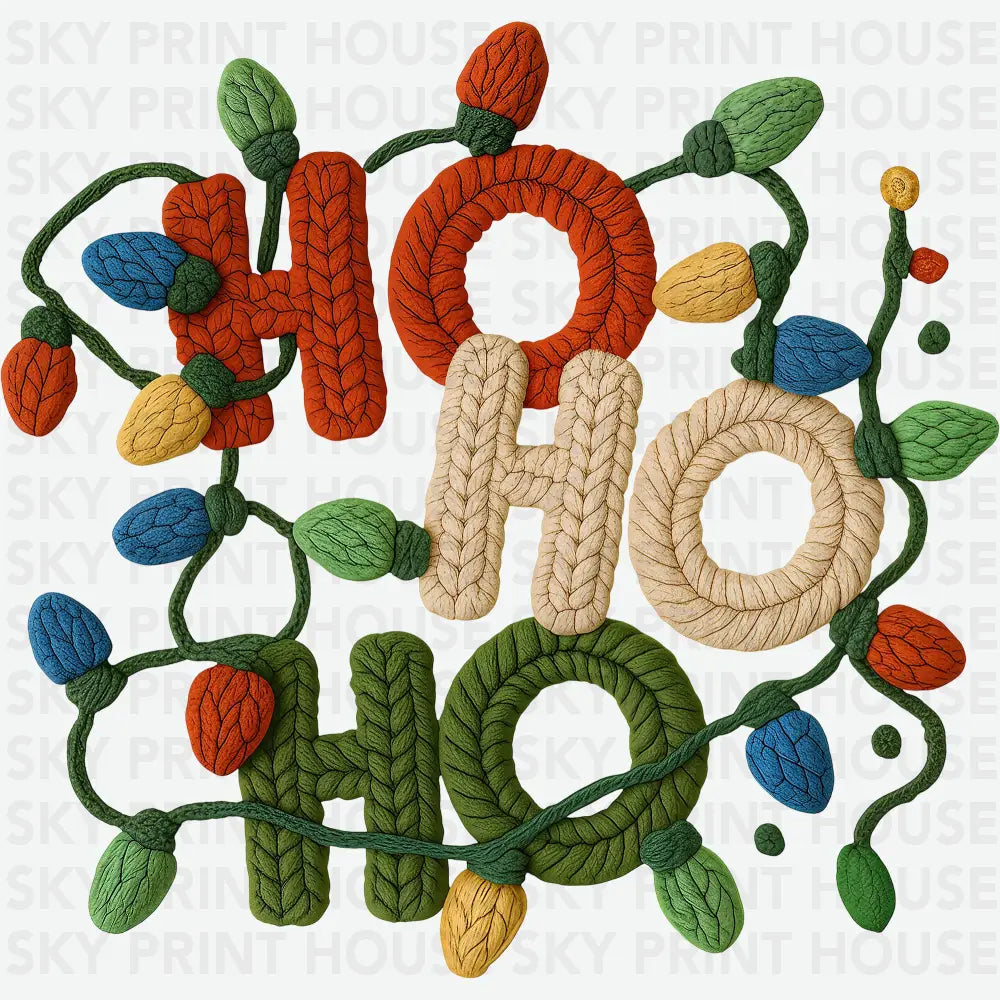 Faux Yarn Ho Ho Ho Crochet Christmas - Christmas Ready to Press DTF Transfer