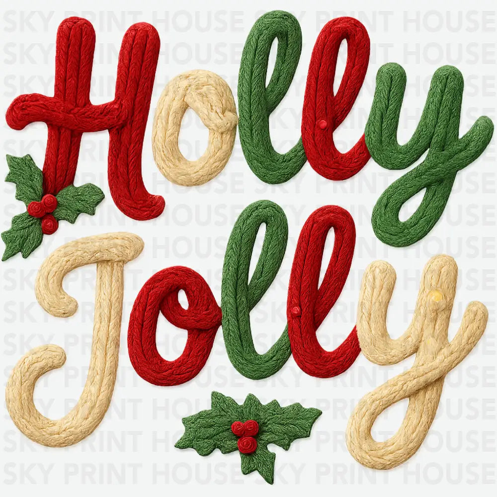 Faux Yarn Holly Jolly - Christmas Ready to Press DTF Transfer