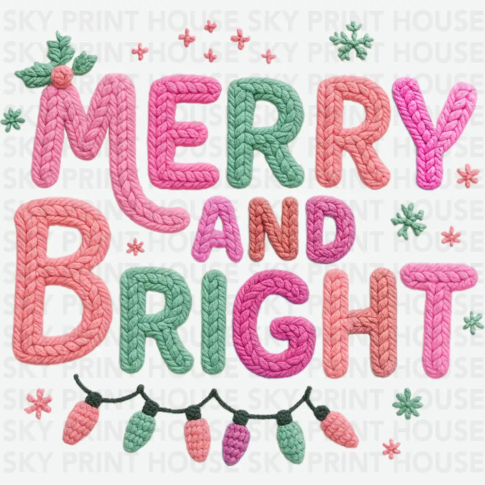 Faux Yarn Merry And Bright - Christmas Ready to Press DTF Transfer