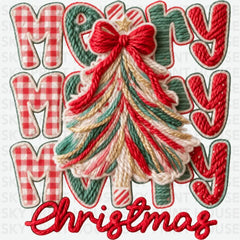 Faux Yarn Merry Merry Merry Christmas Tree - Christmas Ready to Press DTF Transfer