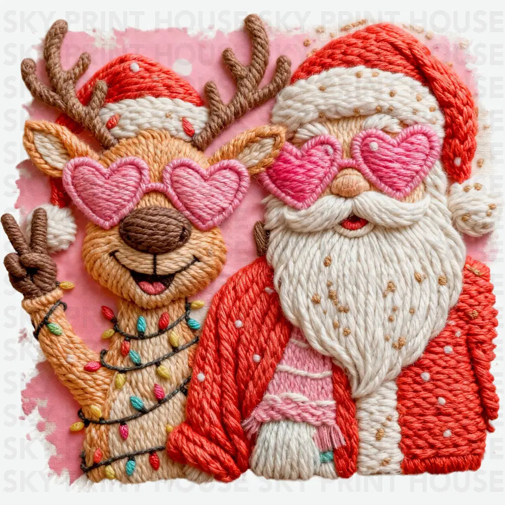Faux Yarn Reindeer And Santa - Christmas Ready to Press DTF Transfer