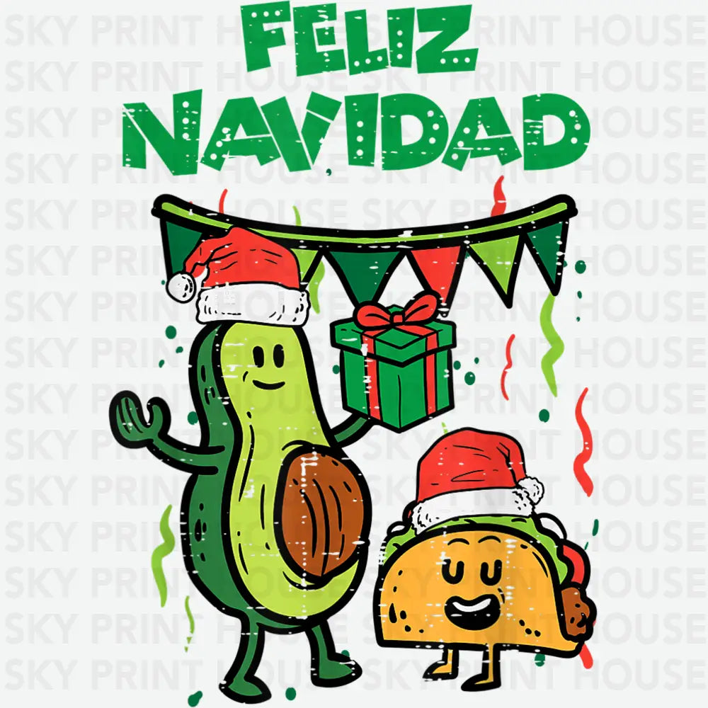 Feliz Navidad Funny Avocado and Taco Christmas - Ready to Press DTF Transfer