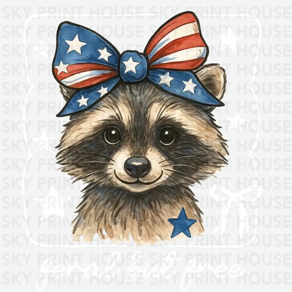 Feral But Free Raccoon - 4th of July Ready to Press DTF Transfer
