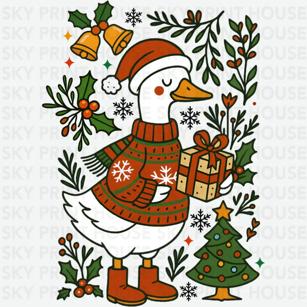 Floral Christmas Goose - Christmas Ready to Press DTF Transfer
