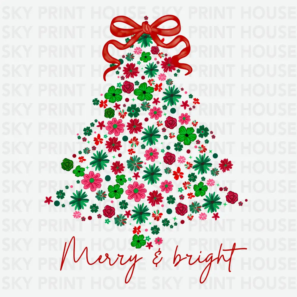 Floral Christmas Tree - Christmas Ready to Press DTF Transfer