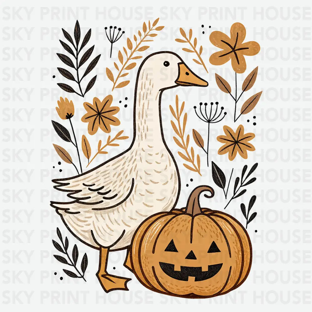 Floral Duck Pumpkin Halloween Ready to Press DTF Transfer