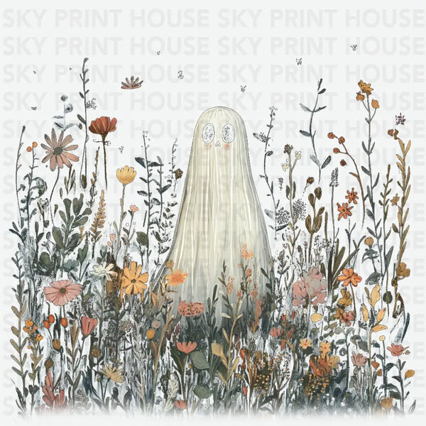Floral Spooky Ghost - Halloween Ready to Press DTF Transfer