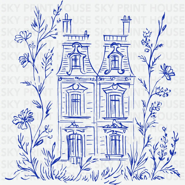 French Floral Paris House - Travel Ready to Press DTF Transfer