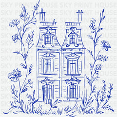 French Floral Paris House Travel Ready to Press DTF Transfer
