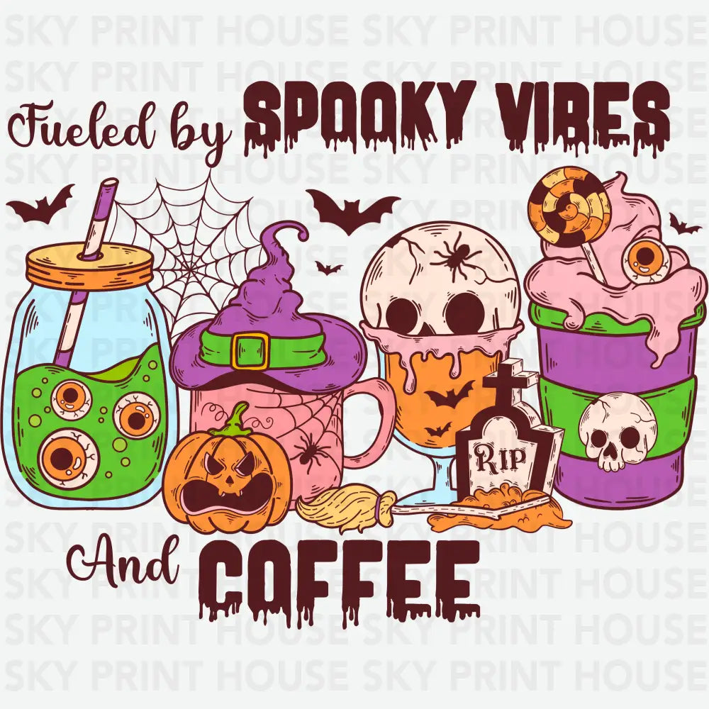 Fueled by Spooky Vibes and Coffee Halloween Ready to Press DTF Transfer
