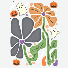Ghost Pumpkin Flowers Halloween Ready to Press DTF Transfer