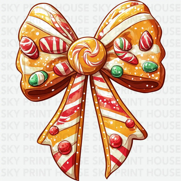 Gingerbread Candy Bow - Christmas Ready to Press DTF Transfer