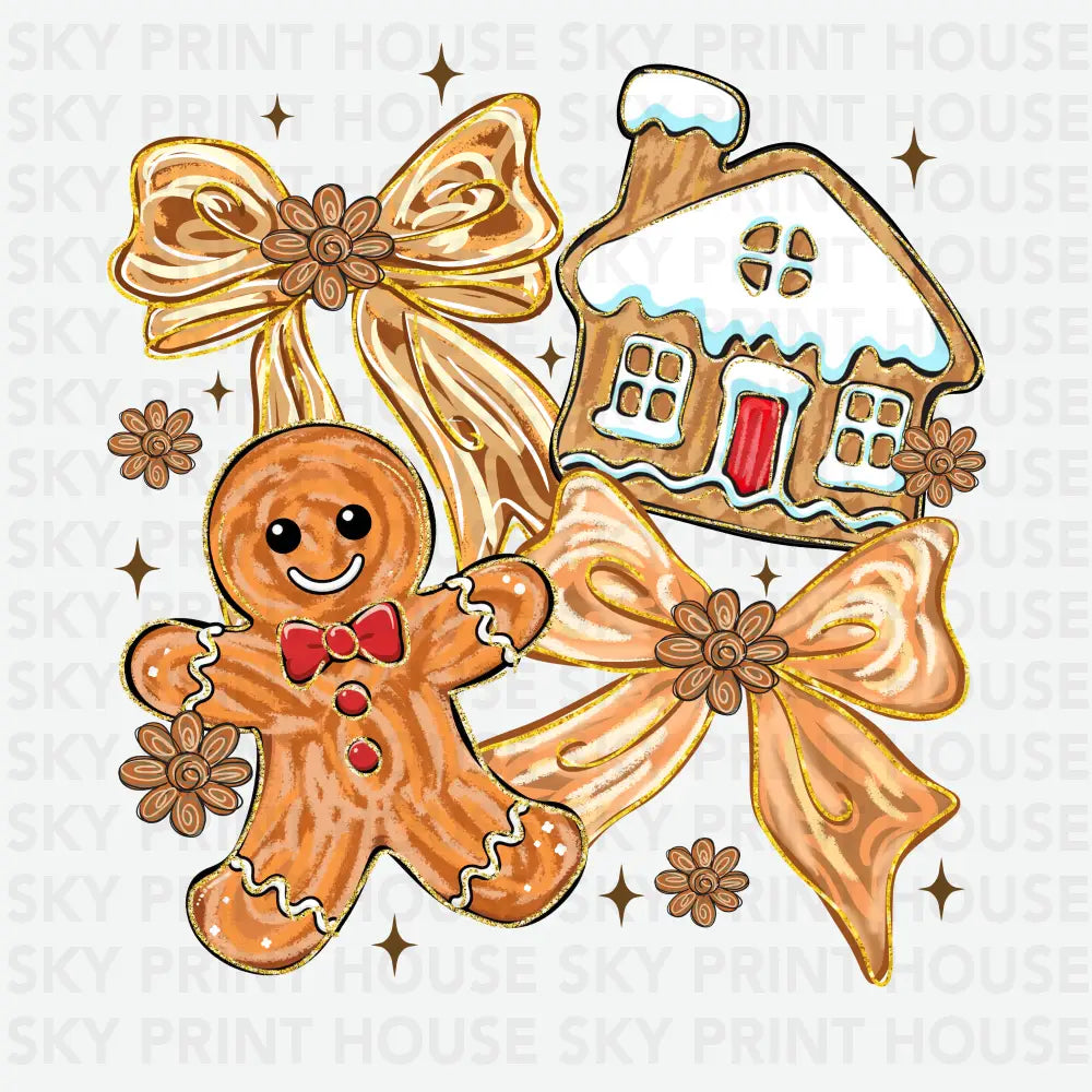 Gingerbread Cookies & Bows Design – Christmas Ready to Press DTF Transfer