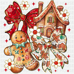 Gingerbread House & Bow Christmas Vibes Design – Christmas Ready to Press DTF Transfer