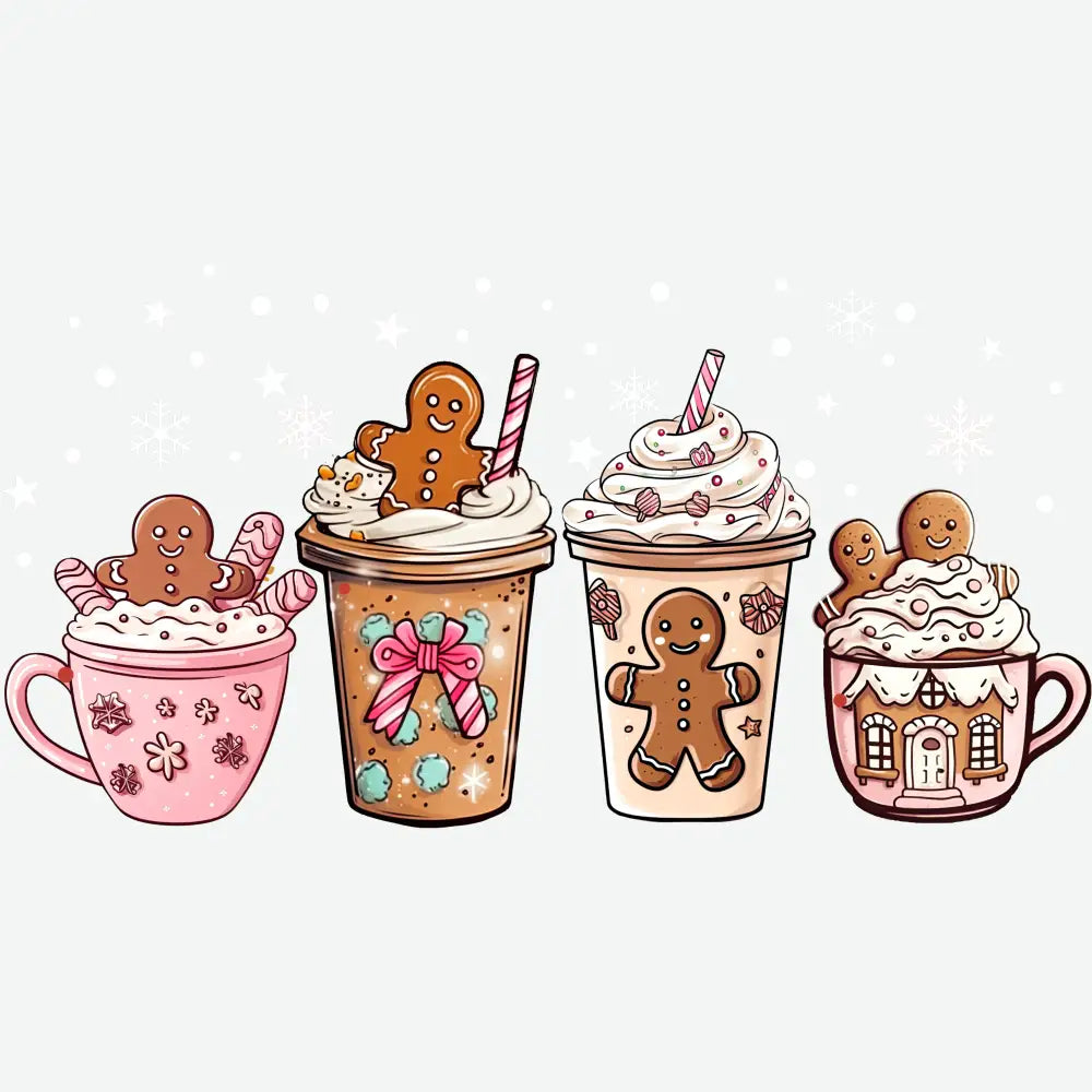 Gingerbread Latte Clipart – Cozy Christmas Coffee Drinks Ready to Press DTF Transfer