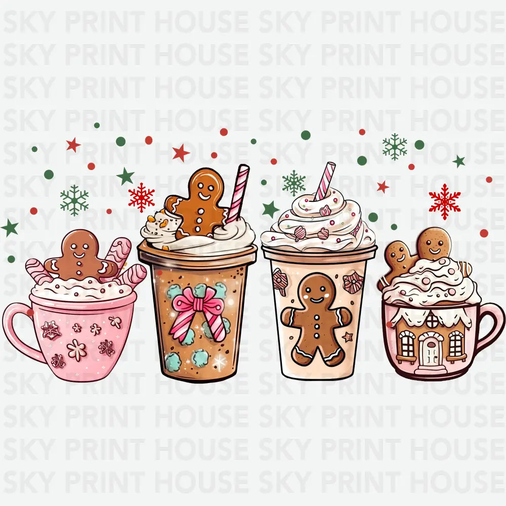 Gingerbread Latte Clipart – Cozy Christmas Coffee Drinks Ready to Press DTF Transfer