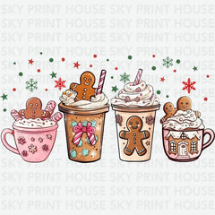 Gingerbread Latte Clipart – Cozy Christmas Coffee Drinks Ready to Press DTF Transfer