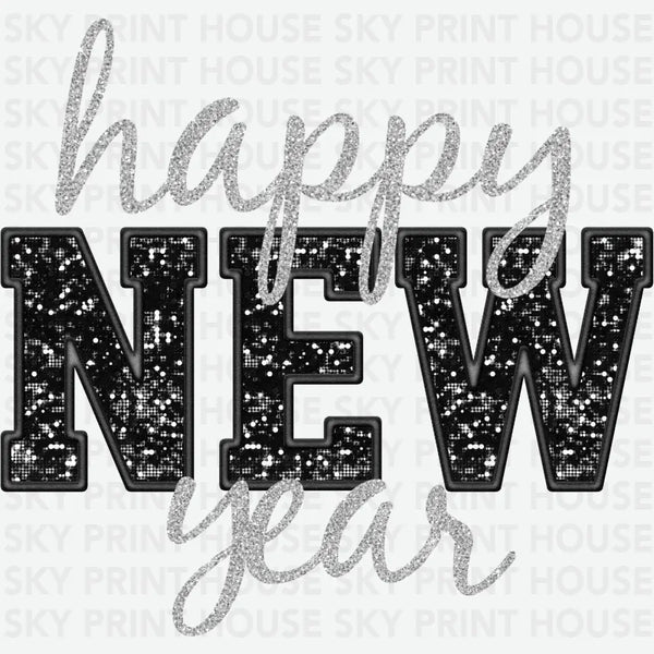 Glitter Happy New Year - Christmas Ready to Press DTF Transfer