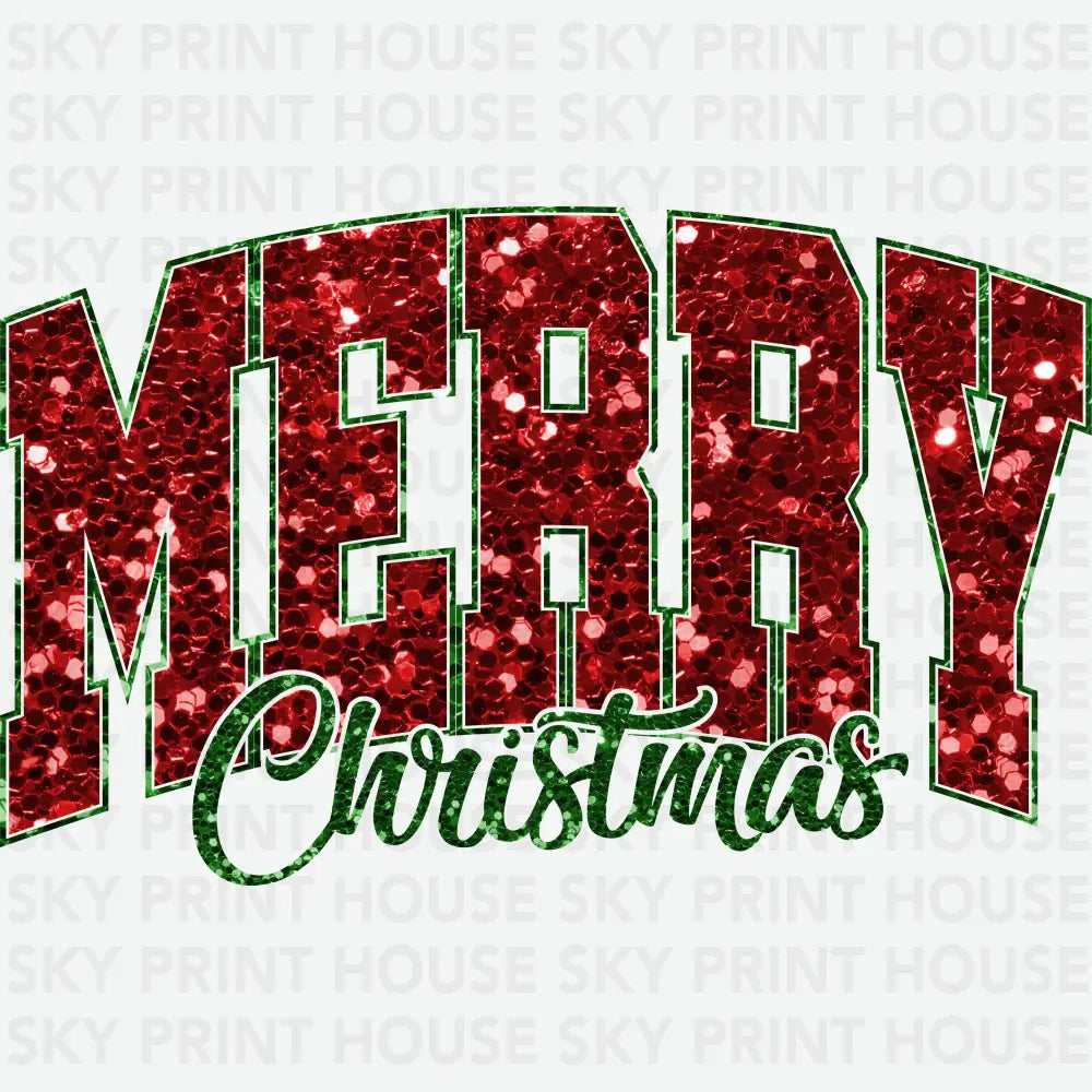 Glitter Merry Christmas - Christmas Ready to Press DTF Transfer