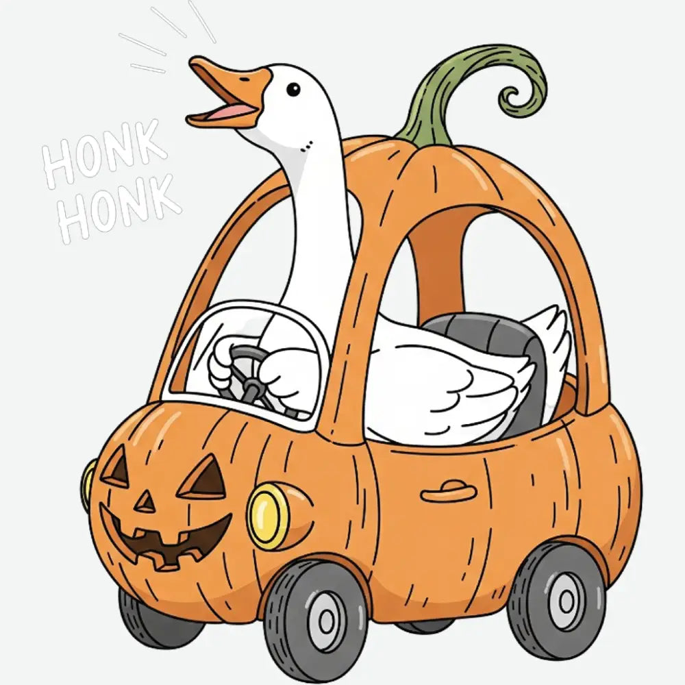 Goose in Pumpkin Car – Funny Halloween Ready to Press DTF Transfer