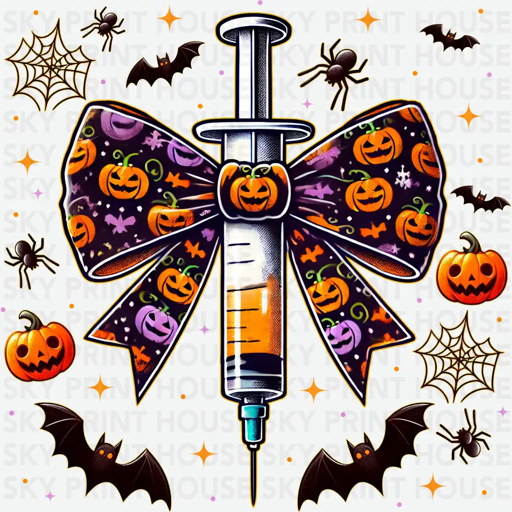 Halloween Syringe with Pumpkin Bow Ready to Press DTF Transfer