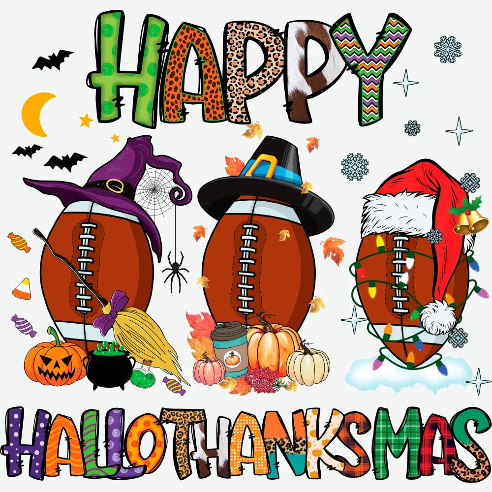 Happy HalloThankMas Christmas Ready to Press DTF Transfer