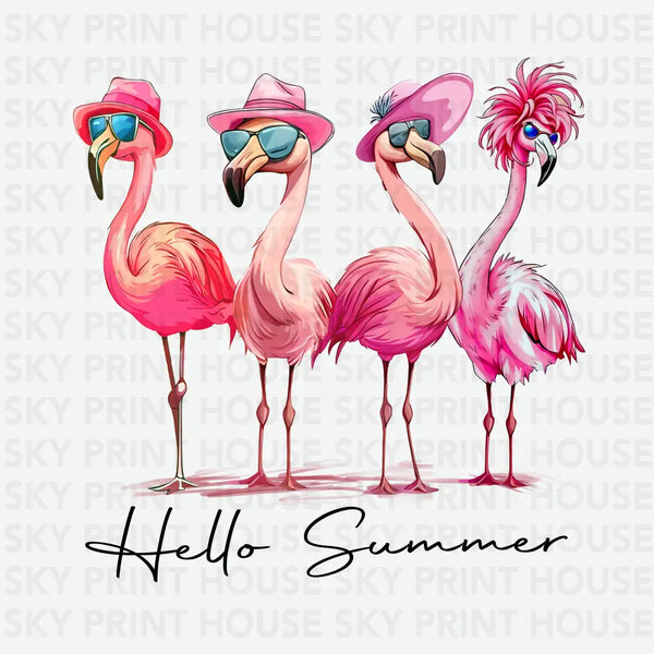 Hello Summer Flamingos - Summer Ready to Press DTF Transfer