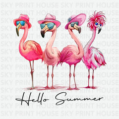 Hello Summer Flamingos Summer Ready to Press DTF Transfer