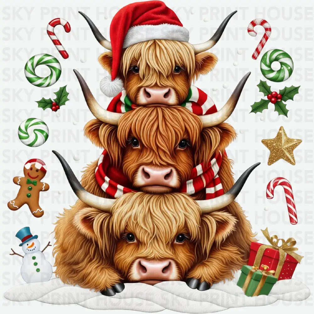 Highland Cow Christmas - Christmas Ready to Press DTF Transfer