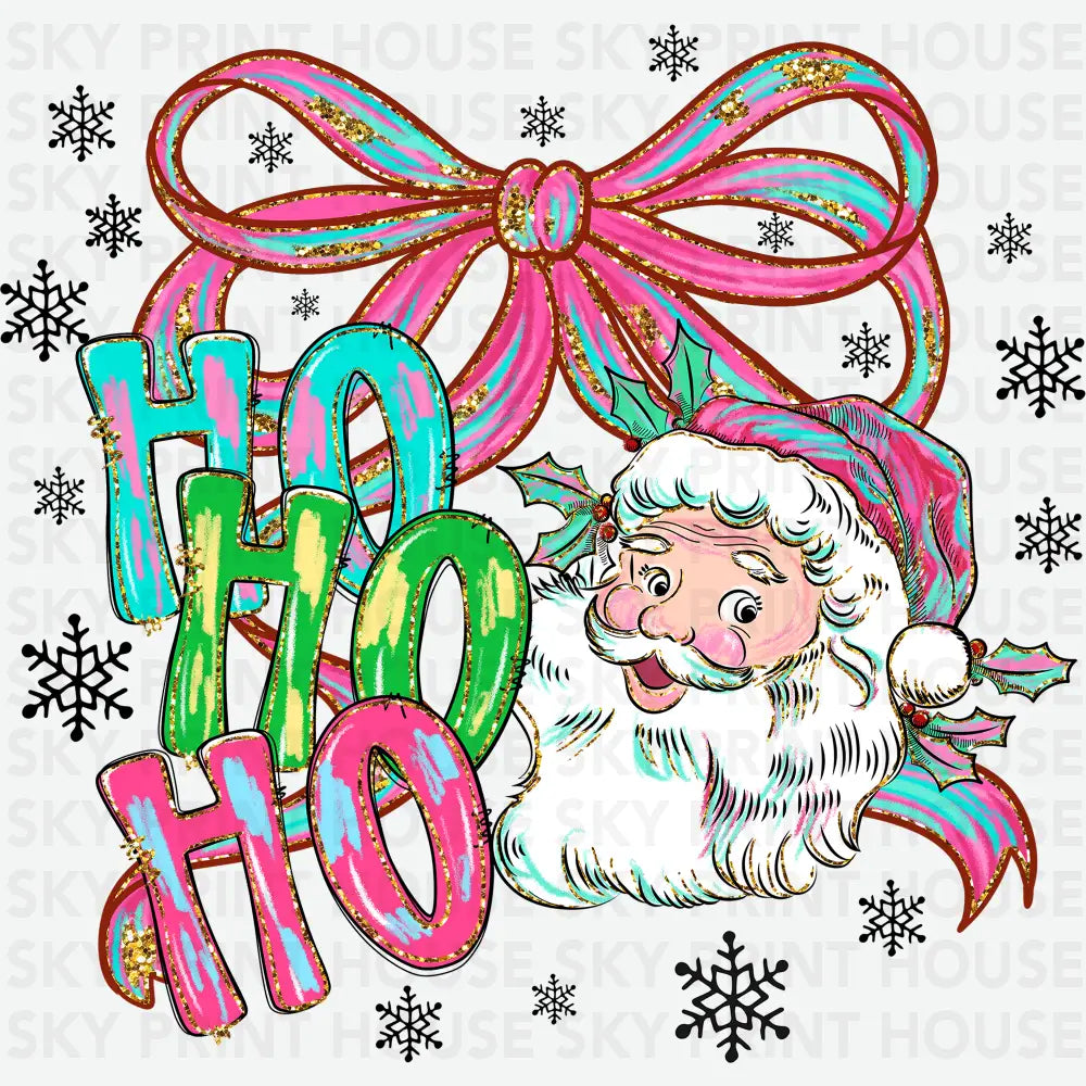 Ho Ho Ho Santa – Girly Christmas Bow Design Ready to Press DTF Transfer
