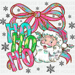 Ho Ho Ho Santa – Girly Christmas Bow Design Ready to Press DTF Transfer