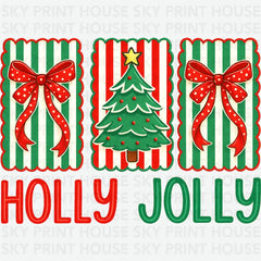 Holly Jolly Christmas Tree Bow - Christmas Ready to Press DTF Transfer