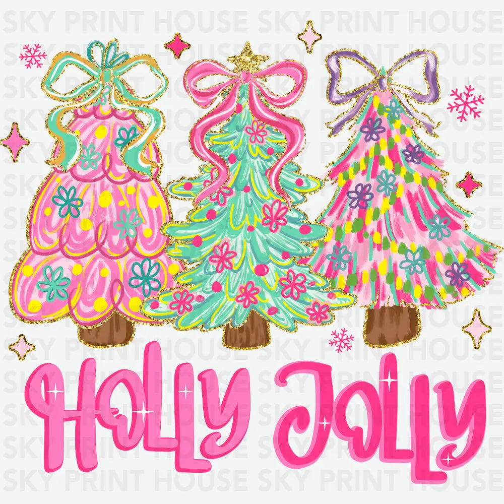 Holly Jolly Pink Christmas Tree - Christmas Ready to Press DTF Transfer