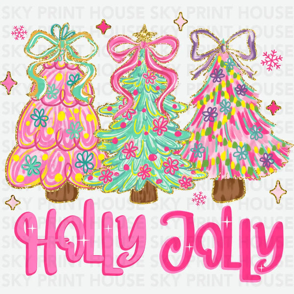 Holly Jolly Pink Christmas Tree - Christmas Ready to Press DTF Transfer