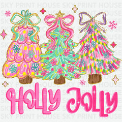 Holly Jolly Pink Christmas Tree - Christmas Ready to Press DTF Transfer