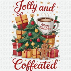 Jolly And Coffeated - Christmas Ready to Press DTF Transfer