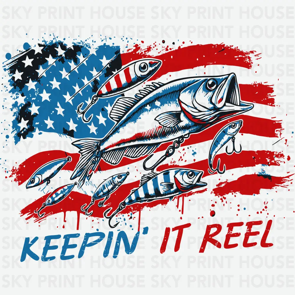 Keepin’ It Reel Fishing 4th of July Ready to Press DTF Transfer