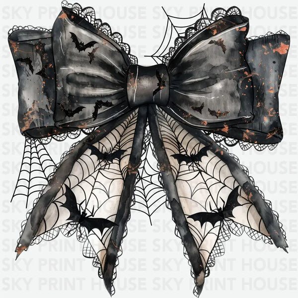 Lace Spiderweb Bat Bow - Halloween Ready to Press DTF Transfer