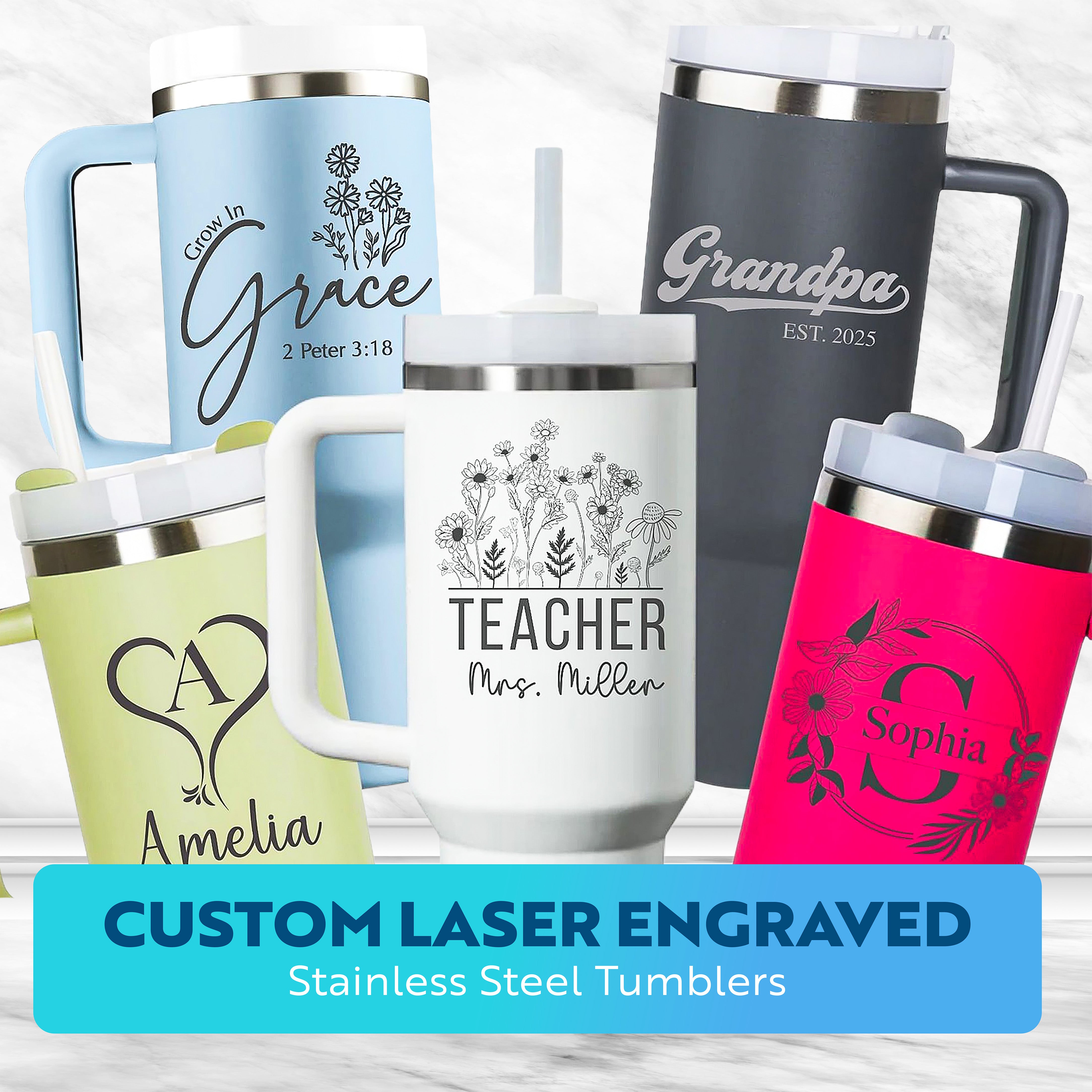 Custom Tumbler Personalized Laser Engraved Tumbler 40oz
