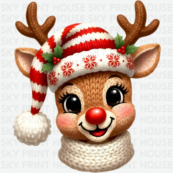 Latch Hook Yarn Crochet Christmas Reindeer - Christmas Ready to Press DTF Transfer