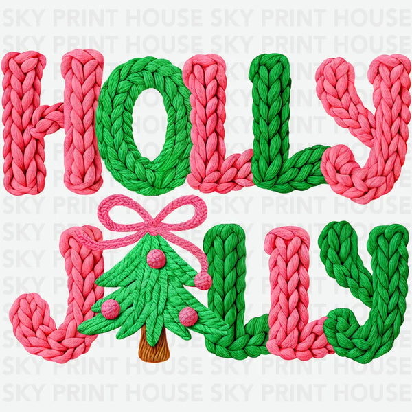 Latch Hook Yarn Crochet Holly Jolly - Christmas Ready to Press DTF Transfer