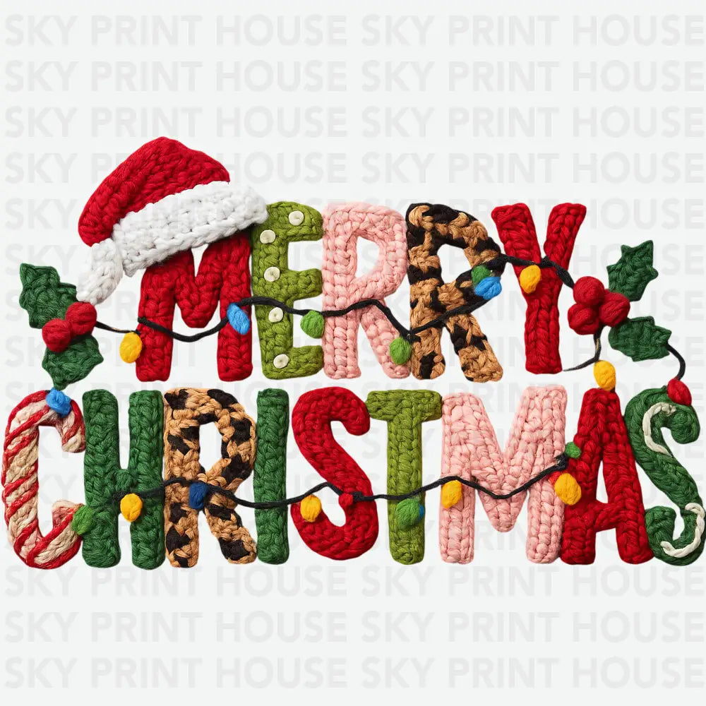 Latch Hook Yarn Faux Merry Christmas - Christmas Ready to Press DTF Transfer