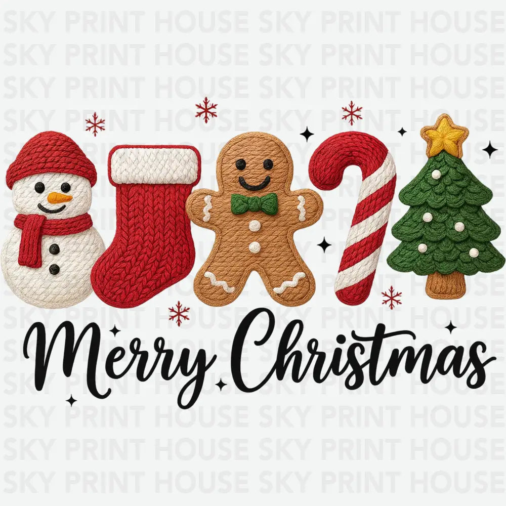 Latch Hook Yarn Faux Merry Christmas - Christmas Ready to Press DTF Transfer