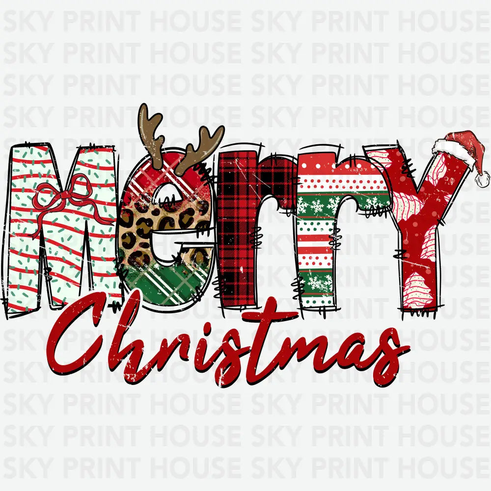 Leopard Plaid Grunge Merry Christmas - Christmas Ready to Press DTF Transfer